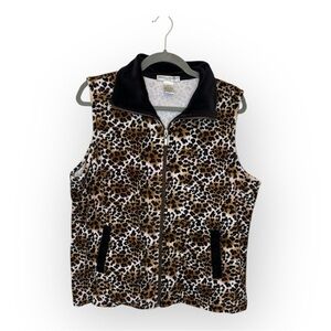 Rebecca Malone Leopard Print Zip Vest Fleece Lined Animal Print Petite XL